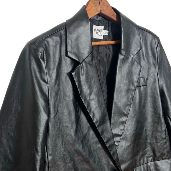 Princess Polly NWOT Jocelyn Faux Leather Single Button Blazer Black Size XS/S - Picture 5 of 11